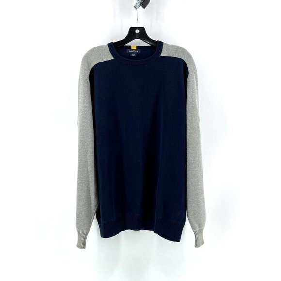 Nautica Other - Nautica Men's 100% Cotton Navy Blue Gray Long Sleeve Knit Sweater Size Medium